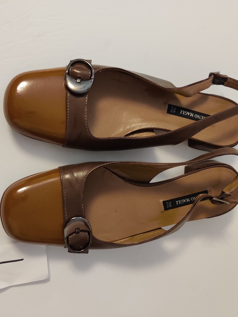 Bruno Magli Two-Tone Brown Leather Slingback Mules with Buckle 7.5 Italy